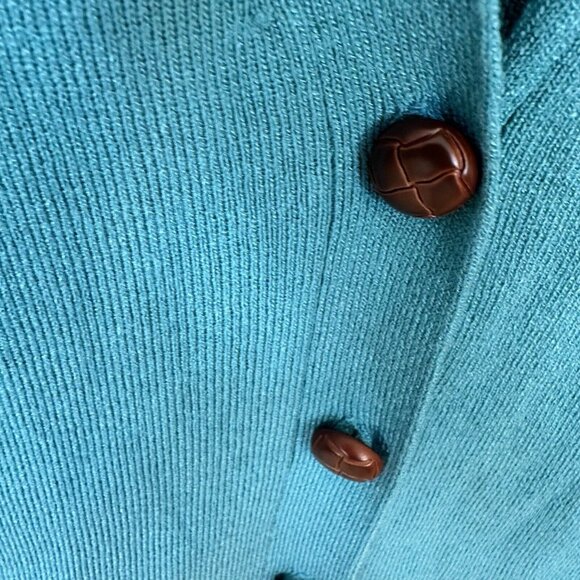 Vintage Rafaela Teal Blue Brown Button Slim Fit Womens Vest Size Small Pockets - Picture 8 of 9